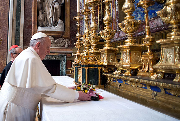 Barely 12 hours after his election, Pope Francis quietly left the Vatican on a private visit to the 5th century Basilica of Santa Maria Maggiore.