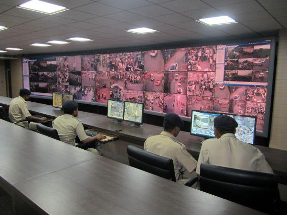 The 'wall of safety' in Surat's CCTV Command and Control Centre