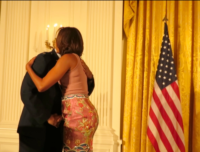 Michelle Obama hugs Lt Colonel Chaudhary