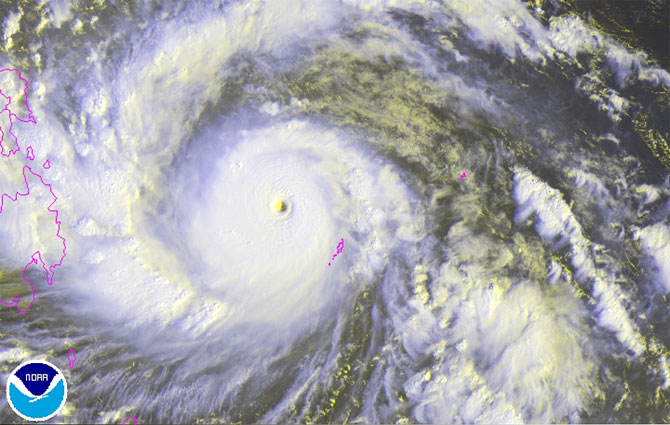 Typhoon Haiyan is pictured in this NOAA satellite handout image