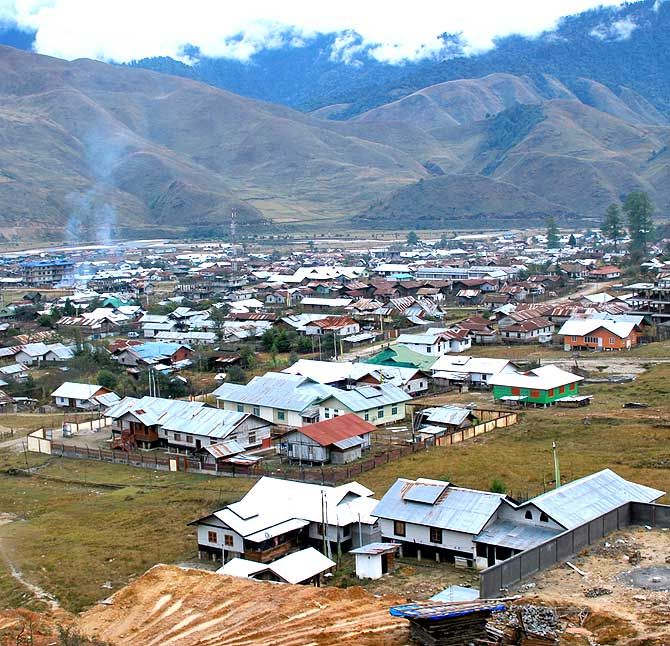 Menchuka, the largest village before the McMahon Line, which separates India and China.
