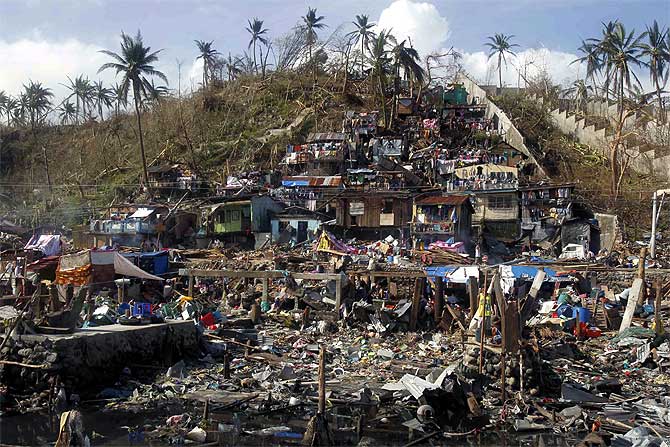 Houses near the sea devastated by super typhoon Haiyan are seen in Tacloban city