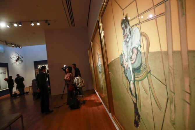 Artist Francis Bacon's 'Three Studies of Lucian Freud' is seen during a media preview at Christie's Auction House in New York.