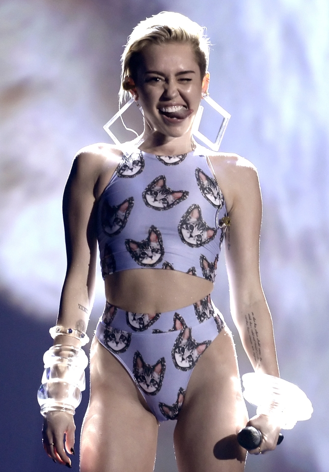 Singer Miley Cyrus performs onstage during the 2013 American Music Awards at Nokia Theatre LA Live on November 24 in Los Angeles, California
