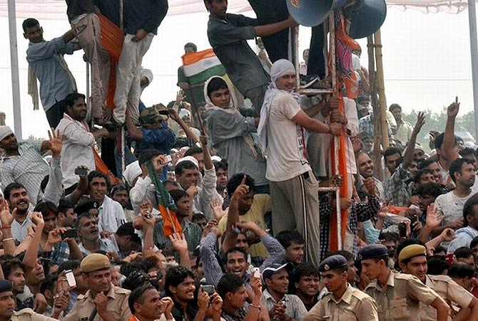 Spectators at Narendra Modi's rally in Rewari, Haryana