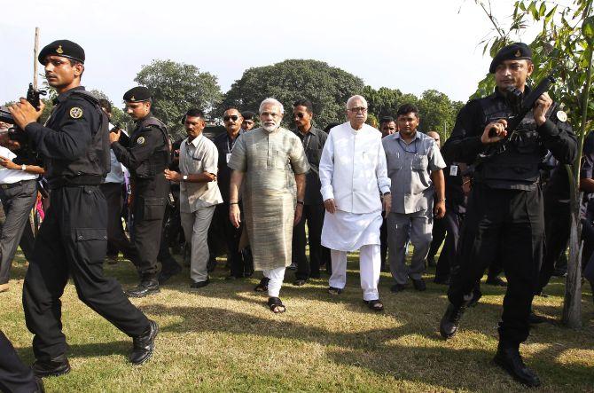 Lal Krishna Advani and Narendra Modi attend the inauguration of a public park in Ahmedabad last week.