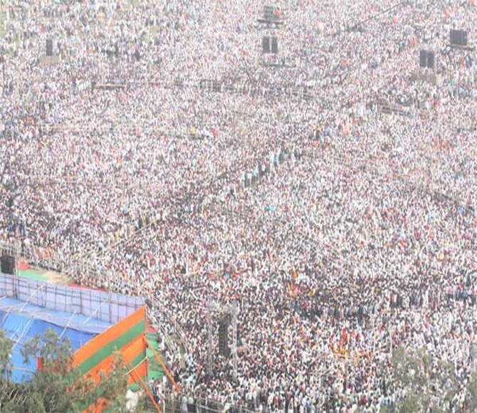 The crowd gathered for Modi's rally in Hunkar 