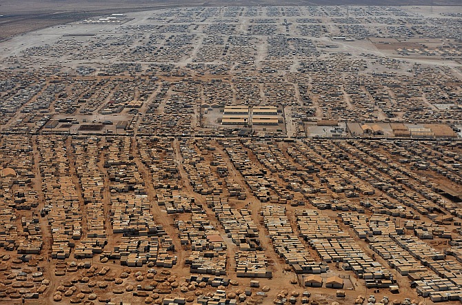 An aerial view shows the Zaatari refugee camp, near the Jordanian city of Mafraq