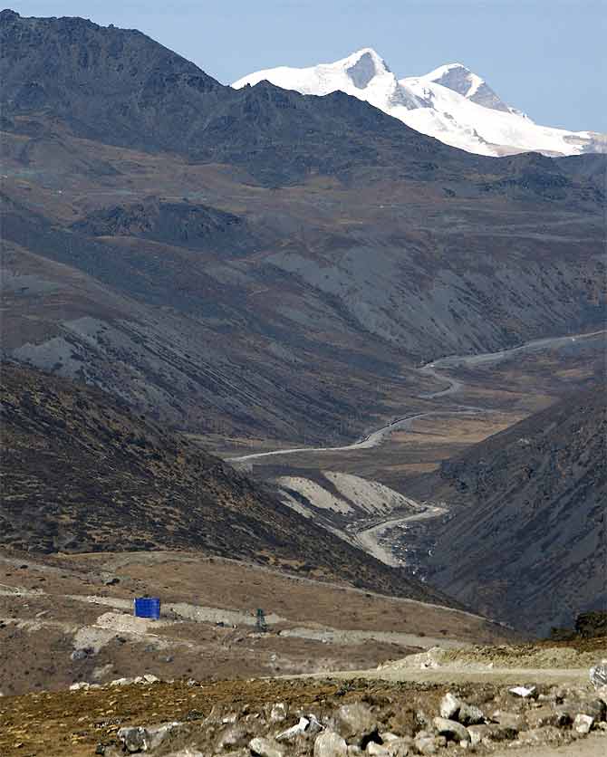A general view of the last Chinese army post is seen from the Indian side at the Indo-China border in Bumla, Arunachal Pradesh