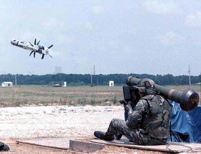 A US soldier fires a Javelin at a target