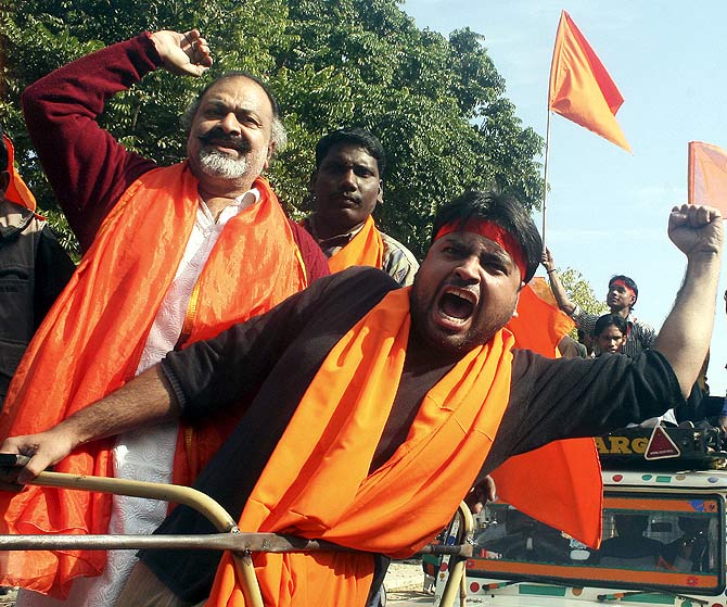 Vishwa Hindu Parishad leader participate in a demonstration at Ayodhya