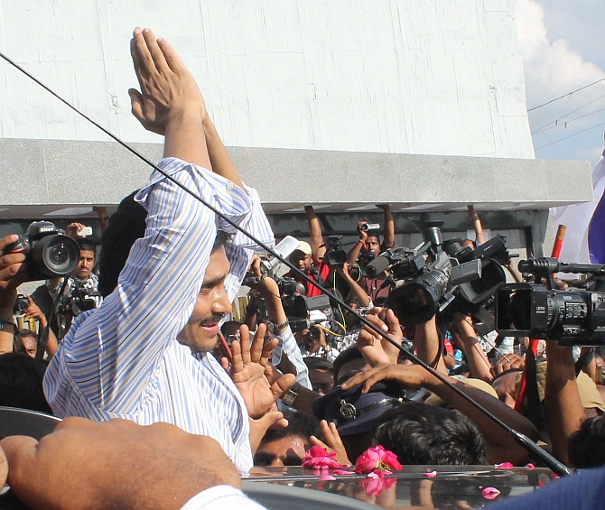 YSR Congress chief Jaganmohan Reddy after his release on bail in Hyderabad