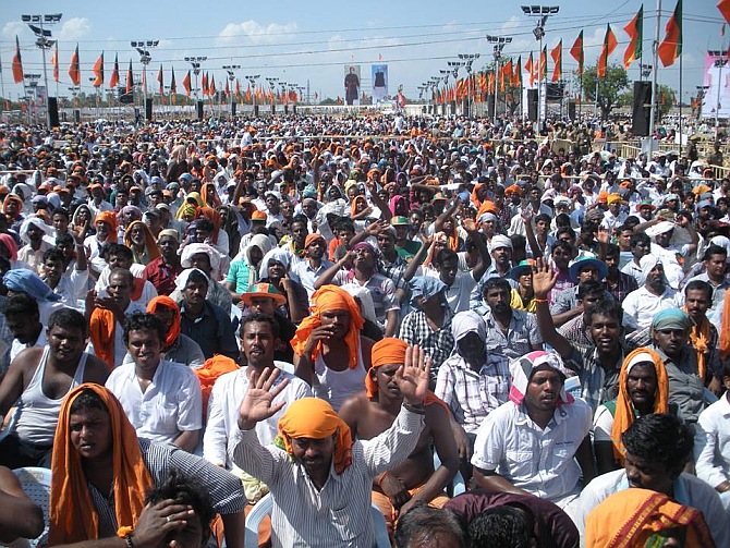 The crowd cheers at the G-Corner grounds in Trichy
