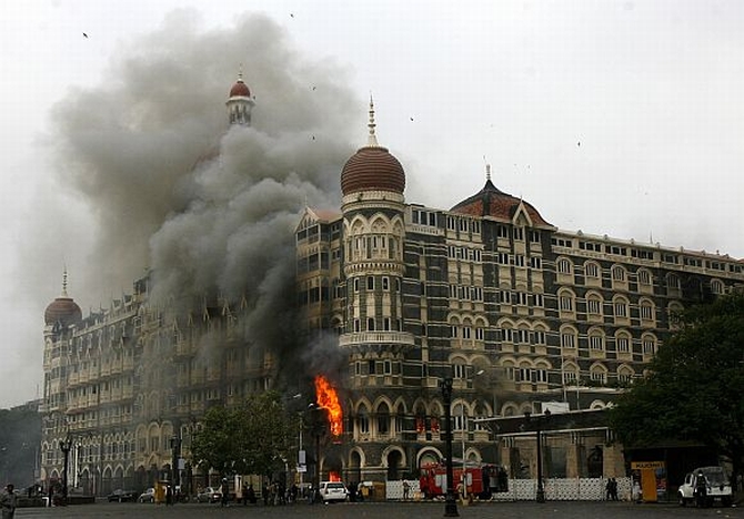 The Taj Mahal Hotel in Mumbai under attack on November 26, 2008 