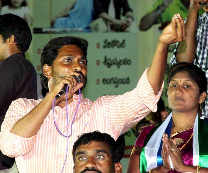 YSR Congress chief Jagan Mohan Reddy addresses an election rally