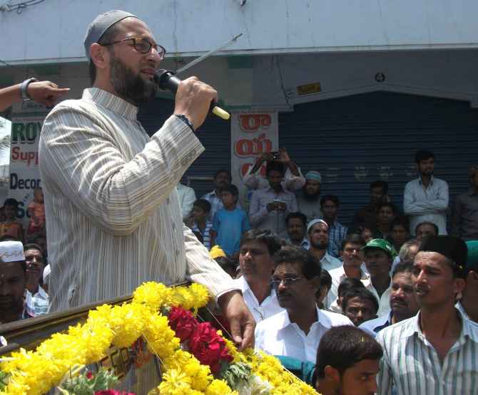 Owaisi addressing his supporters in Hyderabad