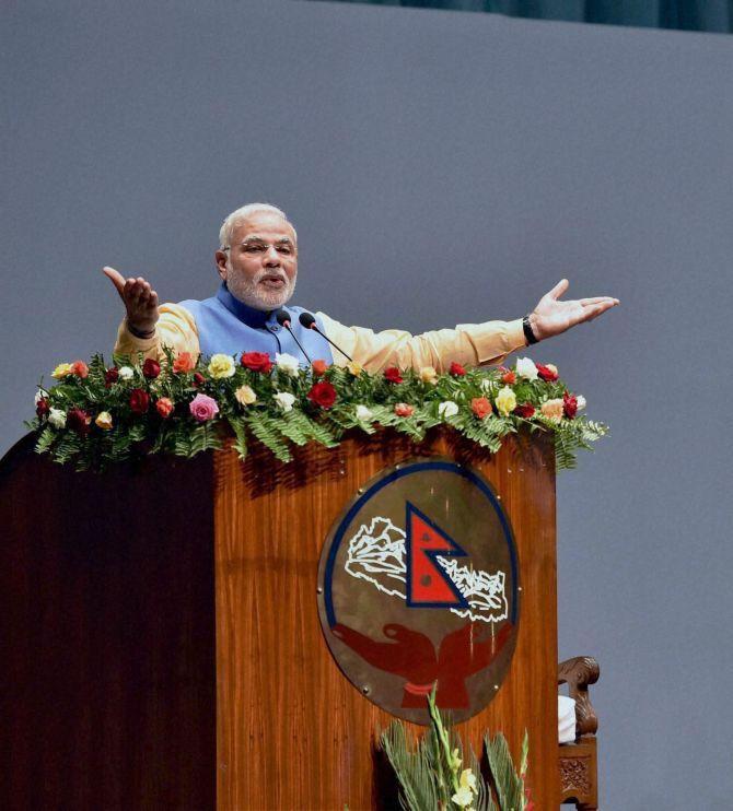 Prime Minister Narendra Modi addressing the Nepalese Parliament in Kathmandu