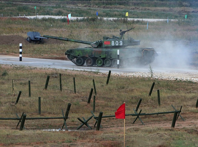 A Chinese Type 96A tank carries out manoeuvres
