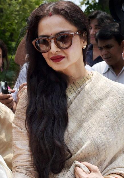 Actress and Rajya Sabha member Rekha at Parliament House in New Delhi on Tuesday. 