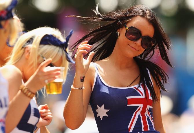 Spectators enjoy the atmosphere on Australia Day during day nine of the 2010 Australian Open at Melbourne Park on January 26, 2010 in Melbourne, Australia.