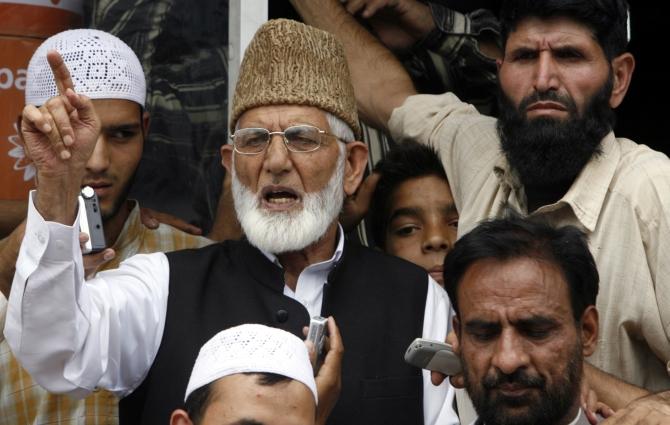 Syed Ali Shah Geelani, chairman of the hardliner faction of Kashmir's Hurriyat (freedom) Conference, addresses a protest in Srinagar.