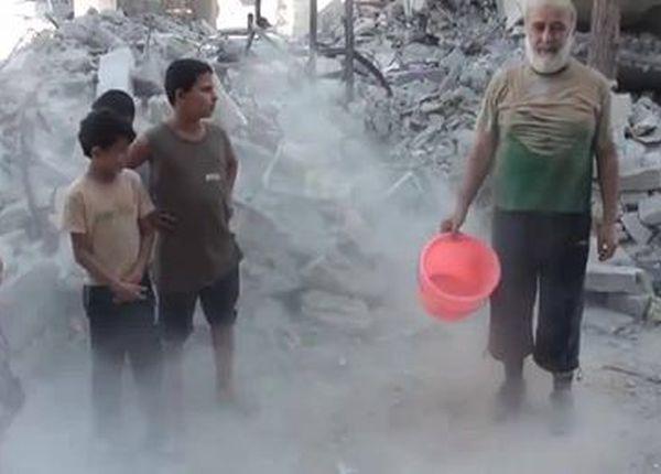 A man completes the Rubble Bucket challenge