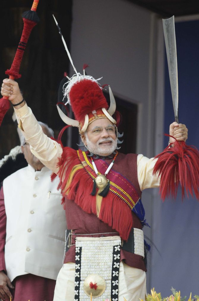 When in Nagaland, PM Modi does it the Naga way - Rediff.com India News