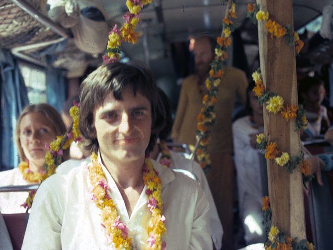 Claude Arpi in a bus, some 40 years ago.