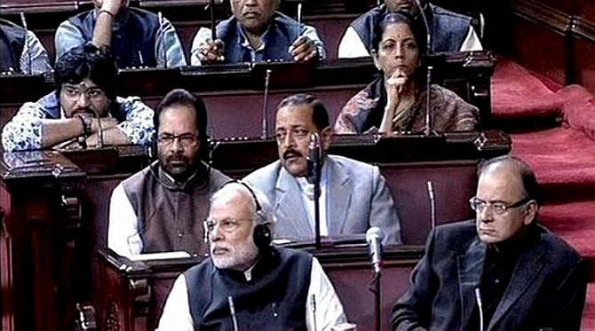 Prime Minister Narendra Modi in the Rajya Sabha