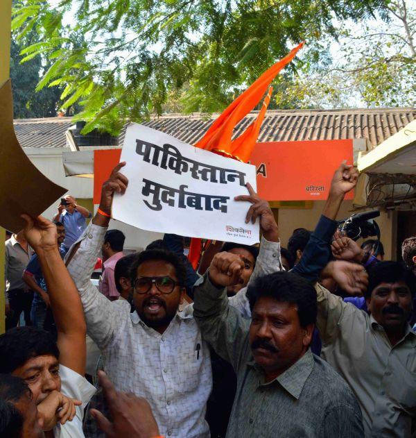 Shiv Sena workers disrupting Mekaal Hasan Band's press conference at the Mumbai press club on Tuesday Sahil Salve