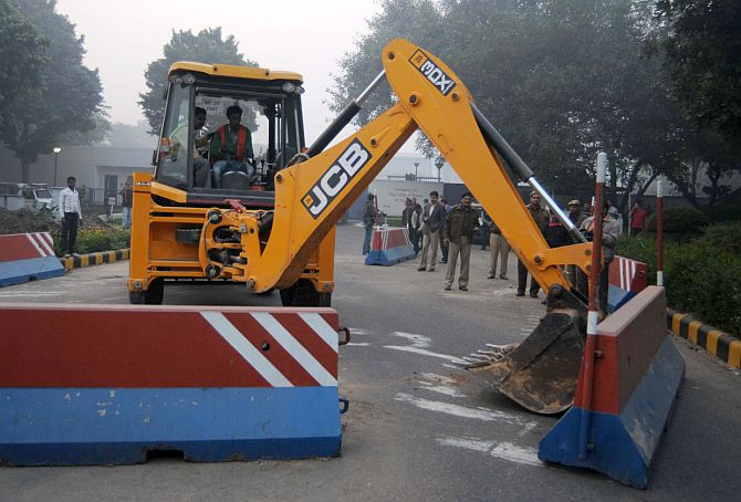 Barricades being removed outside the US embassy in New Delhi.