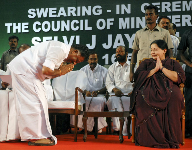 Tamil Nadu Chief Minister J Jayalalithaa with one of her ministers