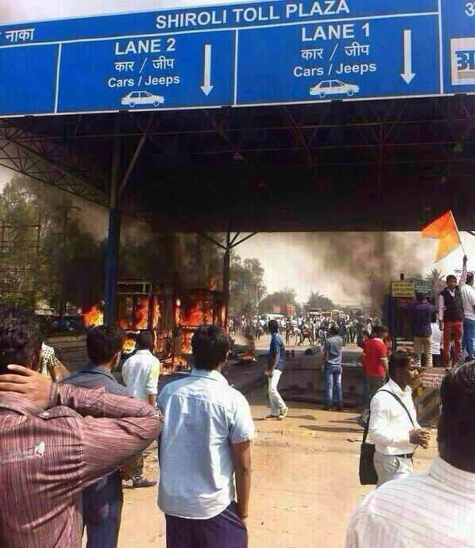 Sena actvists go on a rampage at the toll booth in Kolhapur