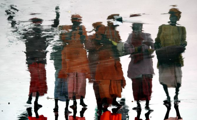 Pilgrims at the Gangasagar island, some 160 km south of Kolkata