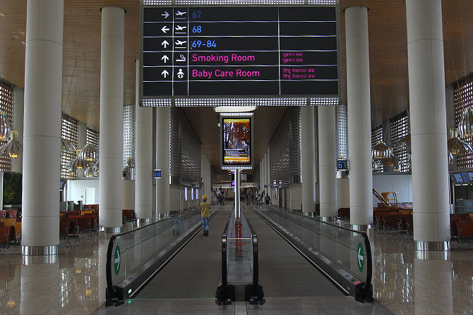 The walkalator is a welcome relief for sore feet, given the massive distances in the new terminal.