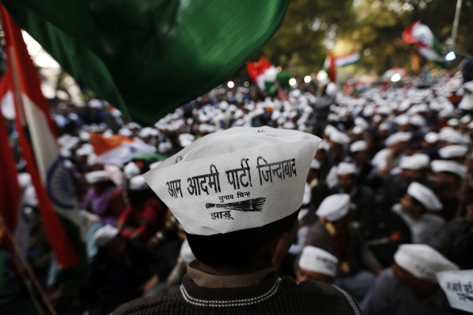 AAP supporters at a party meeting. 