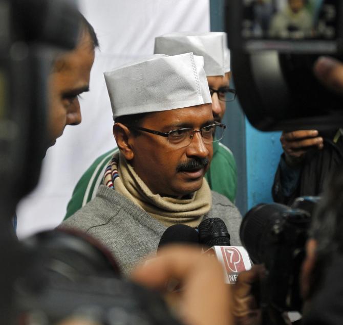 Arvind Kejriwal speaks with the media in New Delhi