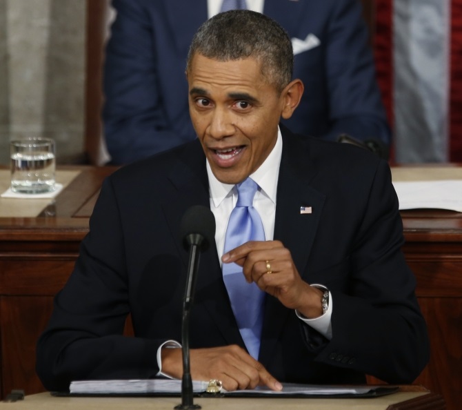 US President Barack Obama delivers his State of the Union address in front of the US Congress, on Capitol Hill in Washington
