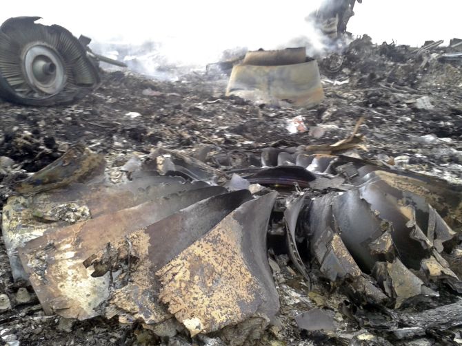 The site of a Malaysia Airlines Boeing 777 plane crash is seen at the settlement of Grabovo in the Donetsk region.