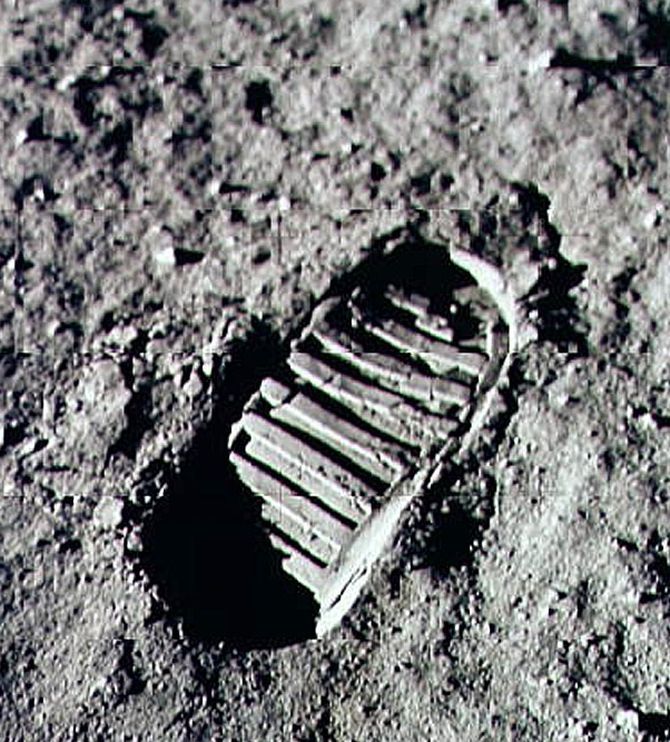 Neil Armstrong's footprint on the surface of the moon.