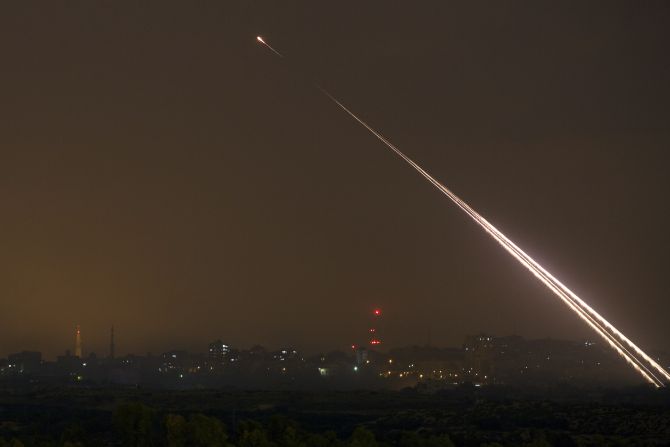 An Israeli rocket is fired into the northern Gaza Strip