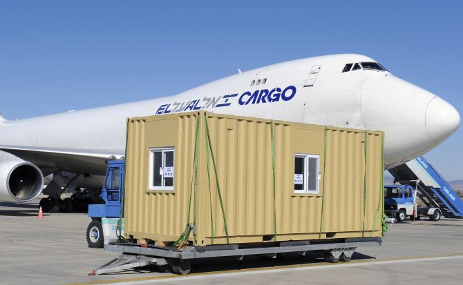 Cargo is loaded on to a plane at the Esenbo?a International Airport.