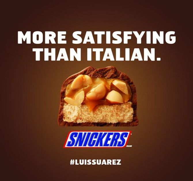 Snickers was quick to put out this image following the Suarez bite.