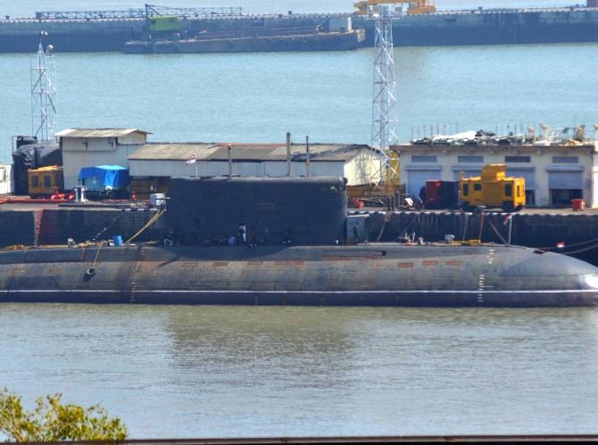 INS Sindhuratna docked at the naval base in Mumbai