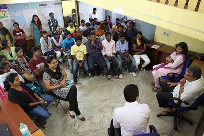 Nilekani interacts with IT professionals during his election campaign trail in Bangalore South