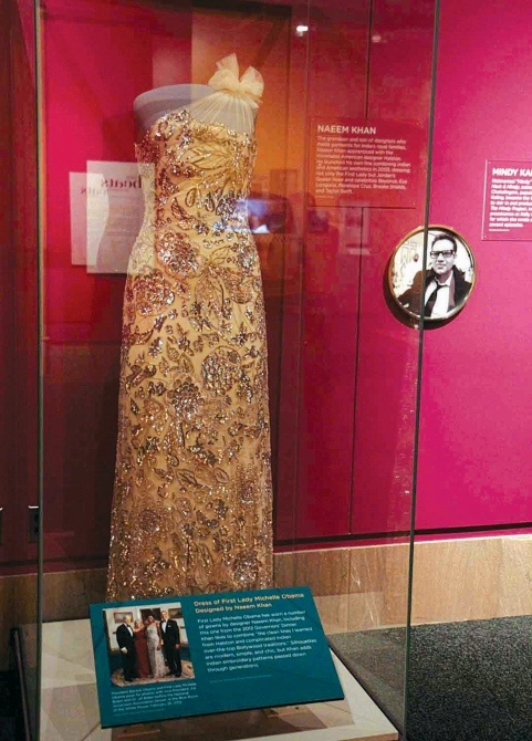 A dress worn by First Lady Michelle Obama designed by Indian American Naeem Khan.