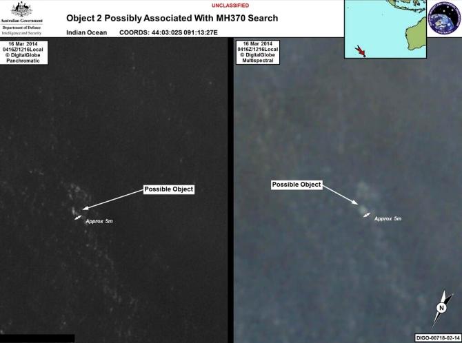 An image released by the Australian Maritime Safety Authority shows possible debris in the Indian Ocean