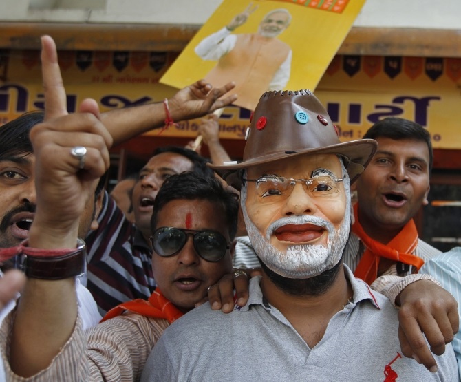 Supporters of Narendra Modi in Ahmedabad