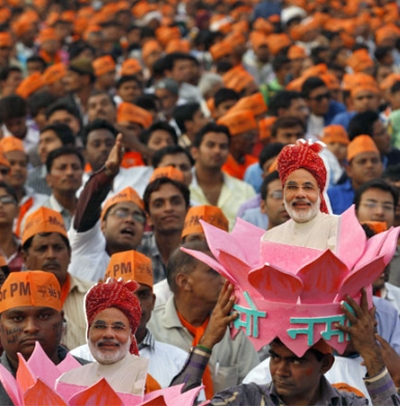 Narendra Modi's supporters during a rally in Ahmedabad