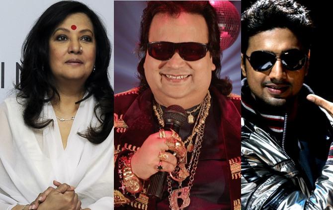 (Left) Moon Moon Sen (Centre) Bappi Lahiri (Right) Dev